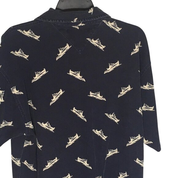 Tommy Hilfiger Other - Tommy Hilfiger Polo Shirt Mens Large Blue Boat Print Nautical Short Sleeve
